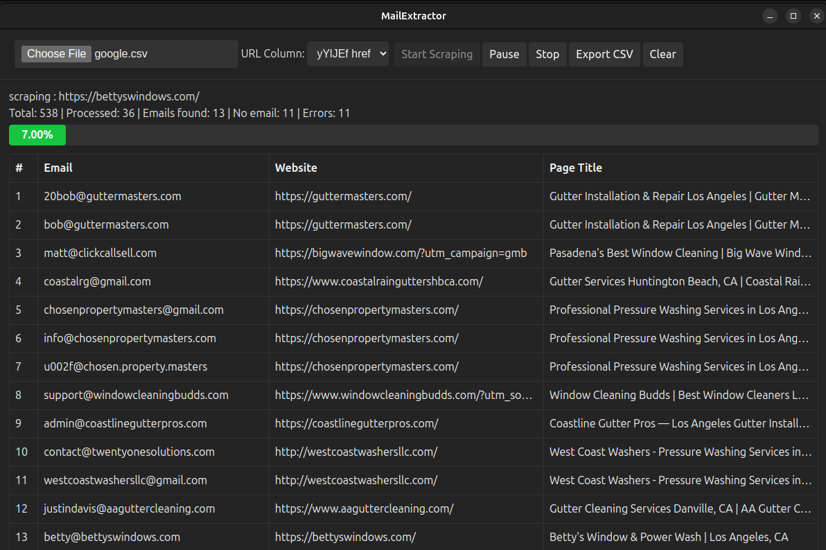 Screenshot of Mail Scraper